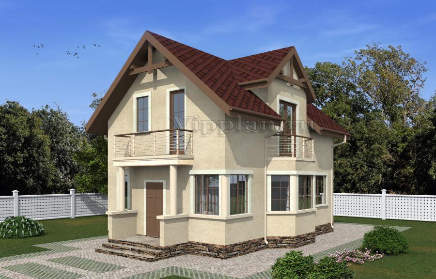 Проект компактного одноэтажного дома с мансардой и эркером